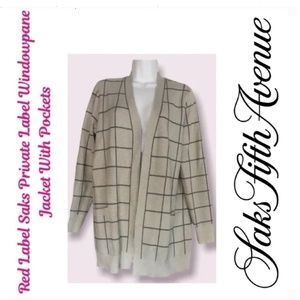 Red Label Saks Fifth Avenue Grey Windowpane Jacket With Pockets